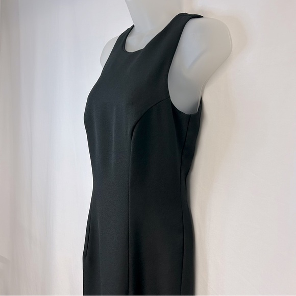 Vintage Long Sleeveless Evening Dress Round Neck‎ Slit Crepe Black Classic Glam - Picture 3 of 12